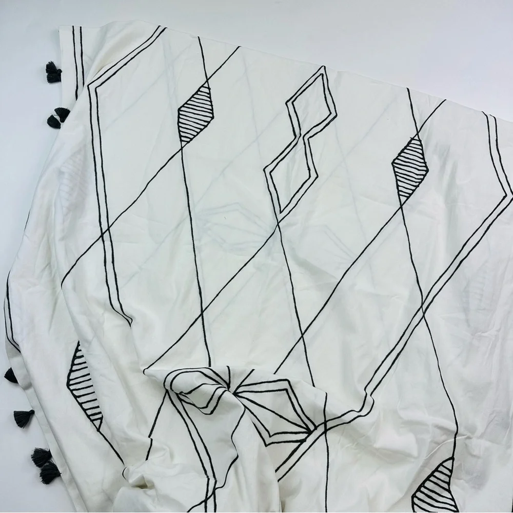West Elm Aziza Cotton Embroidered Tassle Curtain Panel Size 48 x 108 inches